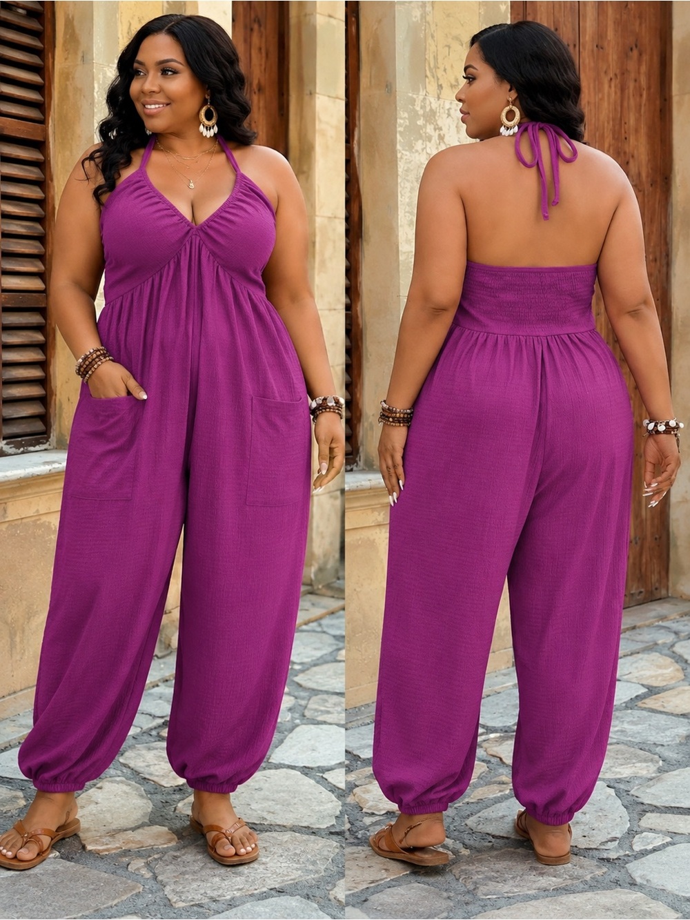 Plus Size Purple Halter Jumpsuit with Pockets Size 3XL BNWOT